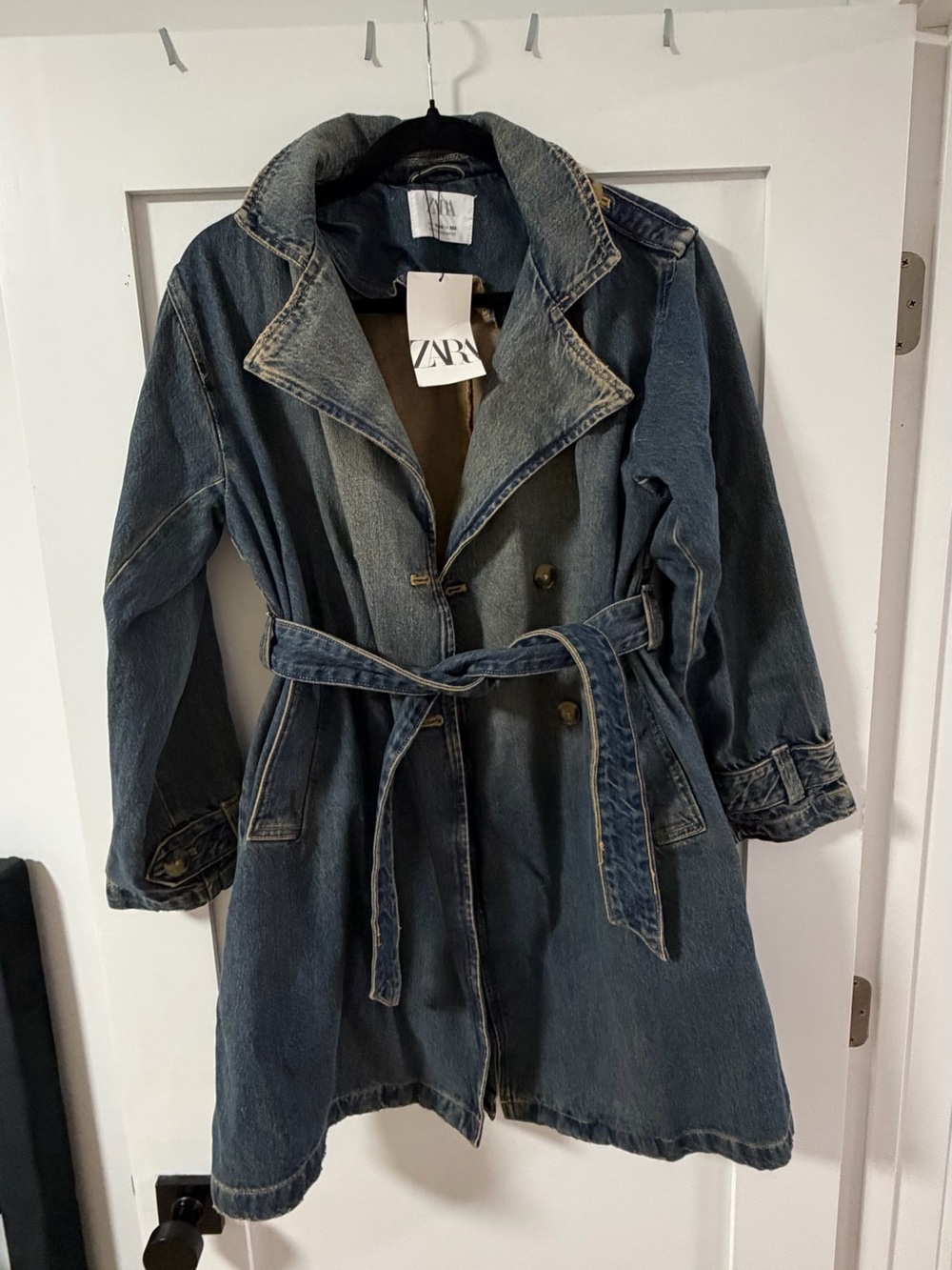 ZARA Blue Denim Trench Coat with Belt